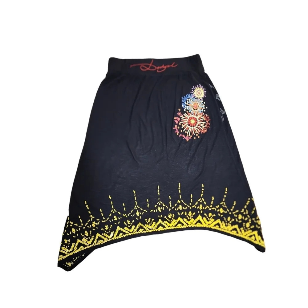 Desigual Skirt Small Black Floral A Line Stretch Embellished Artsy Fal Aurora - Picture 4 of 12